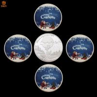 5Pcs/Lot Beautiful 2018 Christmas Gift Color Silver Plated Lucky Santa Claus Deer Souvenir Coins And Christmas Tree Decorations