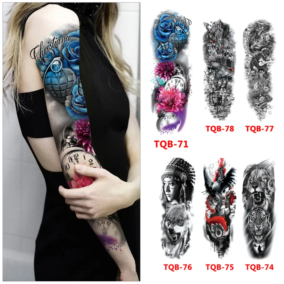 Men Large Arm Sleeve Tattoo Lion Crown King Rose Waterproof Temporary Tiger  Totem Full Skull L5M8  Walmartcom