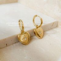 FAV TINARI 45 gold heart earrings hoops diamond ตุ้มหู ต่างหู ห่วง หัวใจ แต่งเพชร ต่างหูทอง จี้หัวใจ ของขวัญ วาเลนไทน์