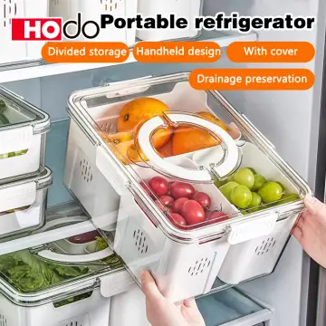 Refrigerator Storage Box 4/6 Grid Food Vegetable Fruit Storage Box Fridge  Organizer Drain Basket Meat Onion Ginger Clear Crisper