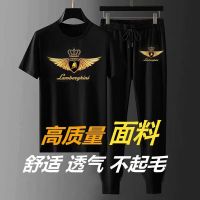 Yushu 2023ใหม่เสื้อยืดผู้ชายแขนสั้นกางเกงขายาวชุดเต็มฤดูร้อนแฟชั่นแบบบางชุดสองชิ้นลำลองยอดนิยมแฟชั่นเสื้อสำหรับผู้ชายแฟชั่น