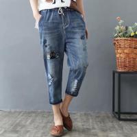 【มีไซส์ใหญ่】Plus size 3XL cute cat embroidery Jeans women fashion cropped denim pants Denim Jeans