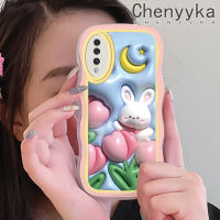 Chenyyka เคส A30s A50s A50กาแลคซีของปลอกสำหรับ Samsung เคส3D ลายกระต่ายพระจันทร์เสี้ยวขอบคลื่นเคสมือถือกันกระแทกแบบใสนิ่มโปร่งใสลายกล้องถ่ายรูปเก๋ไก๋เคสป้องกันซิลิกาเจล