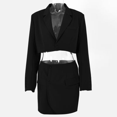 Blazer Skirt Two Piece Set For Women Solid Notched Collar Full Sleeve Tops Short Skirts Suit Ladies New Blazer Set