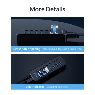 ORICO SWU3-4A SWU3-7A USB 3.0ฮับขยายข้อมูลพอร์ต7/4,มี1ชาร์จพอร์ตและอิสระสวิตช์อะแดปเตอร์12V PC Feona