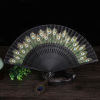 Chinese Style Pea Patterned Hand Fans Vintage Silky Handheld Folding Fan