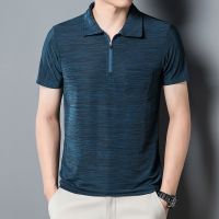 [COD] 2022 new middle-aged and elderly quick-drying solid mens short-sleeved lapel summer ice silk