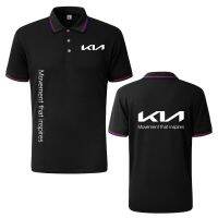 เสื้อโปโลสำหรับผู้ชายเสื้อโปโลเสื้อโปโลธุรกิจใหม่รถ Kia โลโก้พิมพ์ลายลำลองเสื้อยืดทรงโอเวอร์ไซส์ออกกำลังกายวิ่งจ็อกกิ้งผู้ชายขายส่ง