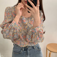 เสื้อผ้าแฟชั่นผู้หญิงเสื้อแฟชั่นหญิงเสื้อเบลาส์คอเหลี่ยมแขนโคมไฟ Square Neck Floral Blouses