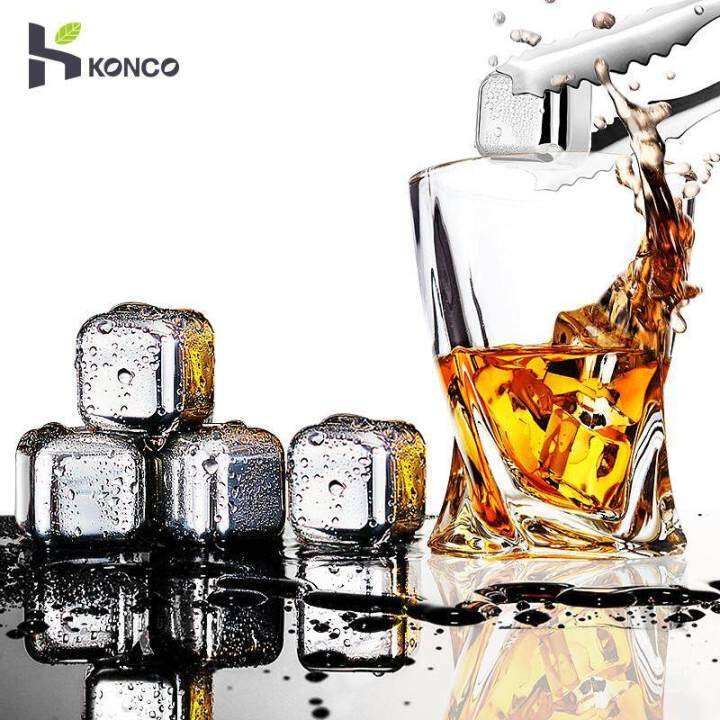 Konco Stainless Steel Ice Cubes Whiskey Stones Gift Set Reusable Metal
