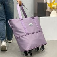 【LZ】✐  Saco de armazenamento dobrável com rodas para mulheres expansível sacos de bagagem portáteis grande capacidade bolsa de compras para mulheres