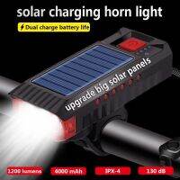 Solar Bike Light Front Flashlight with Horn Bicycle Lantern USB Rechargeable Lamp Taillight Luces Bicicleta Cycling Accessories