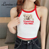 LAREINE เสื้อกั๊กขนาดเล็กดีไซน์สายเอี๊ยมด้านบนของผู้หญิงเสื้อผู้หญิงตัวสั้นเครื่องเทศ