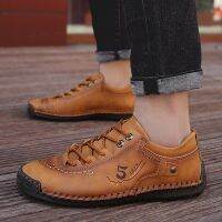 CODhan14416 Men Low Cut Handmade Shoes Lace up Vintage Cow Leather Shoes Men Flats Daily Walking Shoes WS1295