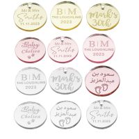 20/50/60/100pcs Personalized Engraved Mirror Gift Tags Wedding Name Tags Acrylic Cupcake Toppers Circle Cake Charms Baby Shower Cups  Mugs Saucers