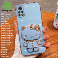 สำหรับ Xiaomi Redmi Note 11 Pro 11S 11 10 Pro 10S 10S 9 Pro 9S 9 8 Pro Redmi A1 9 9A 9C 9T 10 10C Poco X3 Pro F3 M3 M4 Pro X3 GT X4 Pro เคสแฟชั่นชุบโครเมียมน่ารักเคสกระจกแต่งหน้าสำหรับตุ๊กตาเคสโทรศัพท์ Hello Kitty