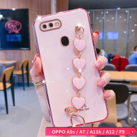 กล้องที่แม่นยำสำหรับ OPPO A5s A7 A12 A11K F9ปลอกสไตล์ Girly ชุบ Anti-Drop น่ารักรูปแบบความรักสร้อยข้อมือ