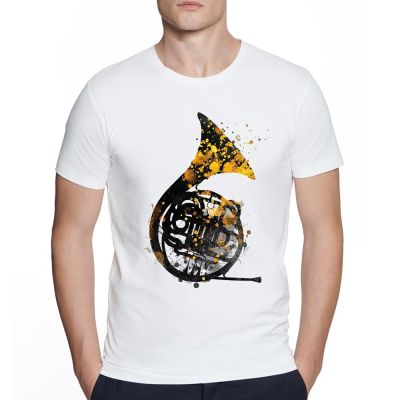 Vintage MenS Watercolor Art Print T-Shirt Summer French Horn Music Art Music Print Tee Shirt White Casual T Shirts Outfits