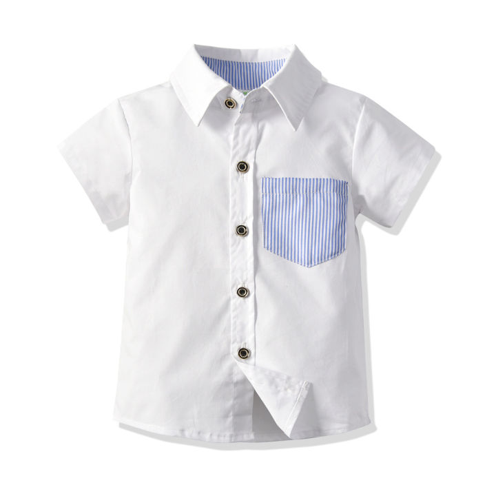เสื้อเด็กแนวชายแดนของเด็กผู้ชายเสื้อผ้าคอตตอนสไตล์เกาหลีเด็กเสื้อแขนลายสั้นลายการ์ตูนสำหรับฤดูร้อน