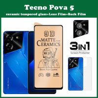 ป้องกันหน้าจอกระจกเทกโน (3ใน1) Tecno Pova 5เซรามิกนิรภัย + Tecno POP 7ฟิล์มกล้อง + ฟิล์มด้านหลังสำหรับ Tecno Spark Go 2023 10 Pro ฟิล์มบางเซรามิกฝ้า