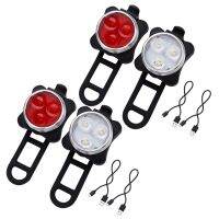 4X Outdoor Bicycle Waterproof COB 3 LED USB Rechargeable 4 Modes Bike Night RideFront Head Light Lamp &amp; Rear Tail Light