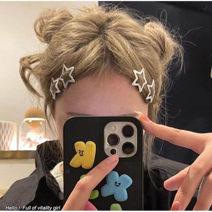 6pcs-grils-y2k-silver-star-bb-คลิปผมผู้หญิงน่ารักโลหะ-star-คลิปผมด้านข้าง-barrettes-ผม-grip-y2k-อุปกรณ์เสริมผม-headwear