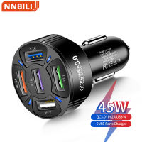 NNBILI 4พอร์ต USB Car Charge 48W Quick 7A Mini Fast Charging สำหรับ 11 Xiaomi อะแดปเตอร์ชาร์จศัพท์มือถือในรถยนต์