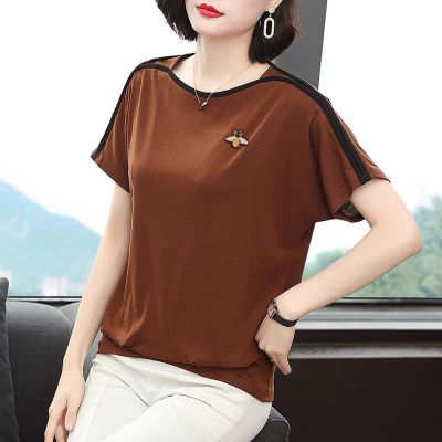 Plus Size Blouse Short Cotton Womens Summer Loose Bat Sleeve Short Sleeve T-shirt Korean Blouse Tops