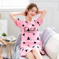 ZZOOI 2020 Summer Night Dress Women Plus Size Nightgown Cartoon Print Sleepshirts Short-sleeves Nightie Nightdress Cotton Sleepwear