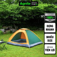 Lều cắm trại 1 cửa màu xanh cam cao cấp Agnite, tự bung, chống nước