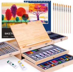 Prina 76 Pack Drawing Set Sketching Kit, Pro Art Supplies with 3-Color  Sketchbook, Include Tutorial, Colored, Graphite, Charcoal, Watercolor 