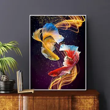 Diamond Painting Cross Stitch Animal Fish Full Round Diamond Embroidery  Picture Rhinestone