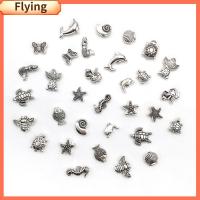 FLYING 96pcs โลหะผสมอัลลอยด์ ลูกปัดคั่นรูปสัตว์ทะเล เงินสีเงิน ปลาดาวปลาดาว จี้ลูกปัดสัตว์ การทำเครื่องประดับ ปลาทองโค้ท ลูกปัดหลวมหลากหลายธีมมหาสมุทร สำหรับสร้อยคอ