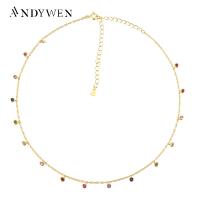 ANDYWEN 925เงินสเตอร์ลิงสีทองสายรุ้งเพทายสร้อยคอสร้อยคอโช้คเกอร์แนวร๊อคพังค์ปาร์ตี้จี้ลูกปัดใหม่เครื่องประดับ2021สวยงาม