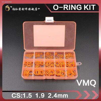 ☁ Orange silicone rubber 125pc O-ring seal CS1.5/1.9/2.4mm VMQ gasket waterproof high temperature environmental protection toolbox