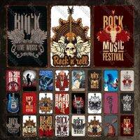 Rocknroll Live Music Guitar โปสเตอร์โลหะสำหรับตกแต่งเทศกาล-แผ่นดีบุก Plaque ป้ายดีบุก