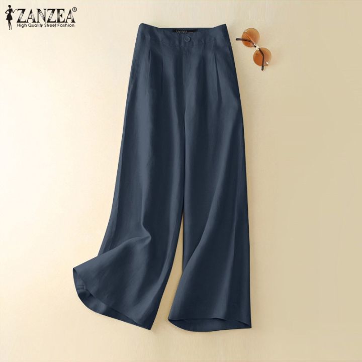 zanzea-ผู้หญิง-เกาหลี-ลําลอง-ผ้าฝ้าย-ปุ่มทึบ-ด้านหน้า-สํานักงาน-ทํางาน-ชิโน่-กางเกงขายาว