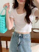 61565 เสื้อยืดแขนสั้น ผ้ายืด สีพื้น V728