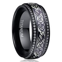 Black Dragon Style Luminous Titanium Stainless Steel Ring Inlay Cubic Zirconia Green Background Trendy Mens Party Ring