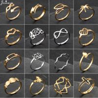 Stainless Steel Ring for Women Simple Heart Leaf Cross Star Infinity Geometric Finger Rings Minimalist Jewelry bagues pour femme