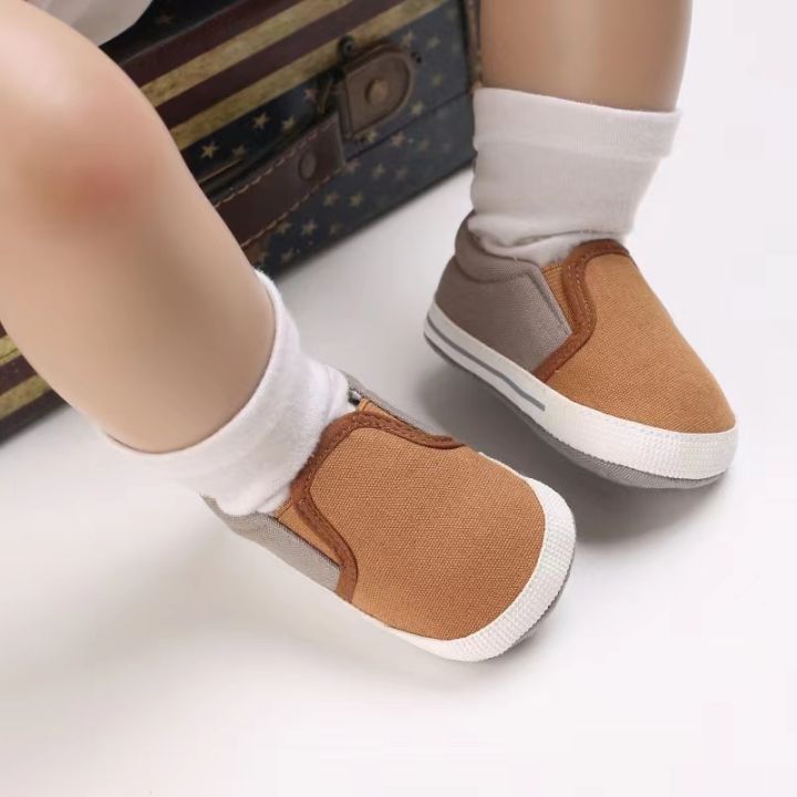 รองเท้าทารกแรกเกิดสีน้ำตาล0-18ม-รองเท้าเด็กผู้หญิงเด็กผู้ชายหลากสีรองเท้าผ้าใบอ่อนนุ่มลำลองกันลื่นรองเท้าเด็กหัดเดินครั้งแรก