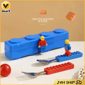 Silicone Building Block Kids Utensil Child Funny Tool Like Spoon Fork Knife  Sets