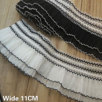 กว้าง 11 ซม.คู่ชั้น 3Dจีบผ้าชีฟองปักFringe Collar Cuffsยืดหยุ่นRuffle Trim DIYชุดอุปกรณ์เย็บผ้า-sdgerte