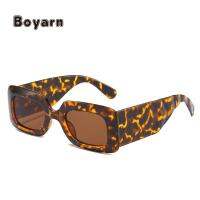 Boyarn Fashion Vintage Small Frame Sunglasses UV400 Leopard Men Women Rectangle Shade Glasses Outdoor Travel Beach