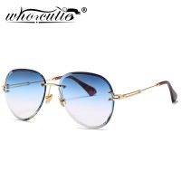 Fashion Blue Rimless Sunglasses Women 2021 Brand Design UV400 Luxury Aviation Sun Glasses Cutting Lens Gradient Shades S417