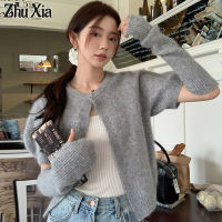 Zhu Xia เสื้อสเว็ตเตอร์ถักสไตล์เกาหลีแขนพัฟเสื้อกันหนาวแบบถักด้วยแขนเสื้อ