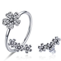 BISAER 925 Sterling Silver Jewelry Sets Daisy Flower Wedding Bride Bridal Jewelry Set Sterling Silver 925 Jewelry Anel Collar