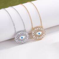 HECHENGStainless Steel Evil Eye Blue Rhinestone Pendant Necklace European And American Fashion Vintage Gothic Jewelry Female