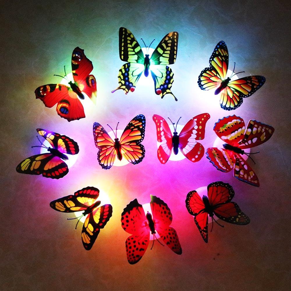 7 Color Changing Butterfly LED Night Lights Main Room Desk Wall Home Decor 
