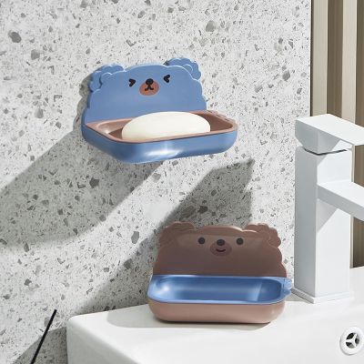 ❖✲ box double-layer drain soap free punching wall-mounted bathroom countertop cartoon cute shelf